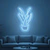 Neonskylt «Aloe vera» i isblå LED-neon, monterad på vägg
