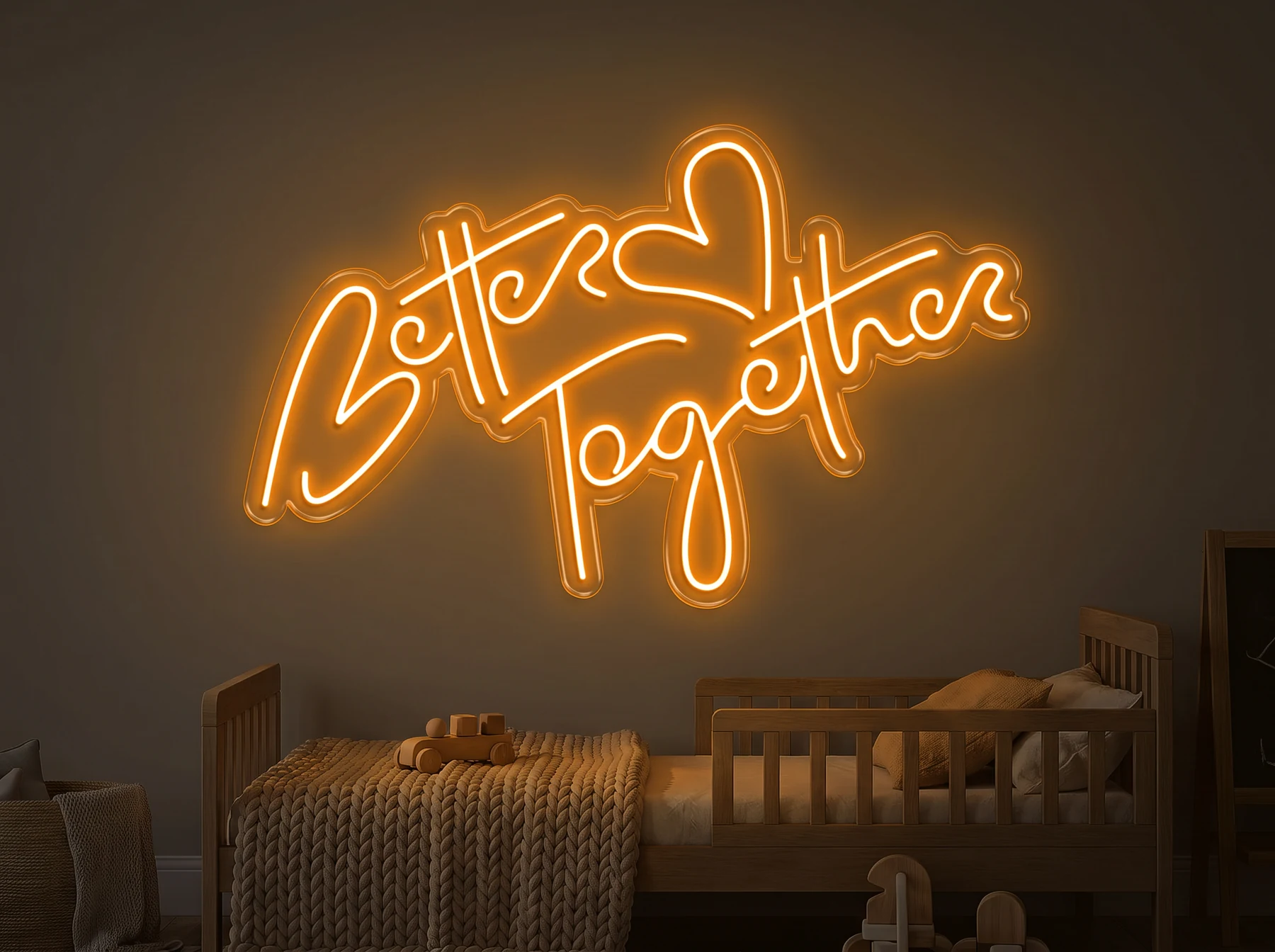 Neonskylt «Better Together» — texten Better Together, i LED-neon på vägg