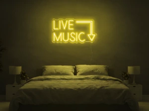 Neonskylt «Live Music» i gul LED-neon