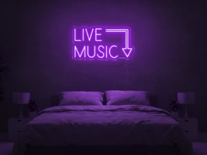 Neonskylt «Live Music» i lila LED-neon