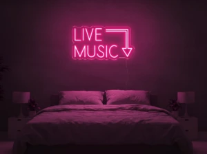 Neonskylt «Live Music» i rosa LED-neon