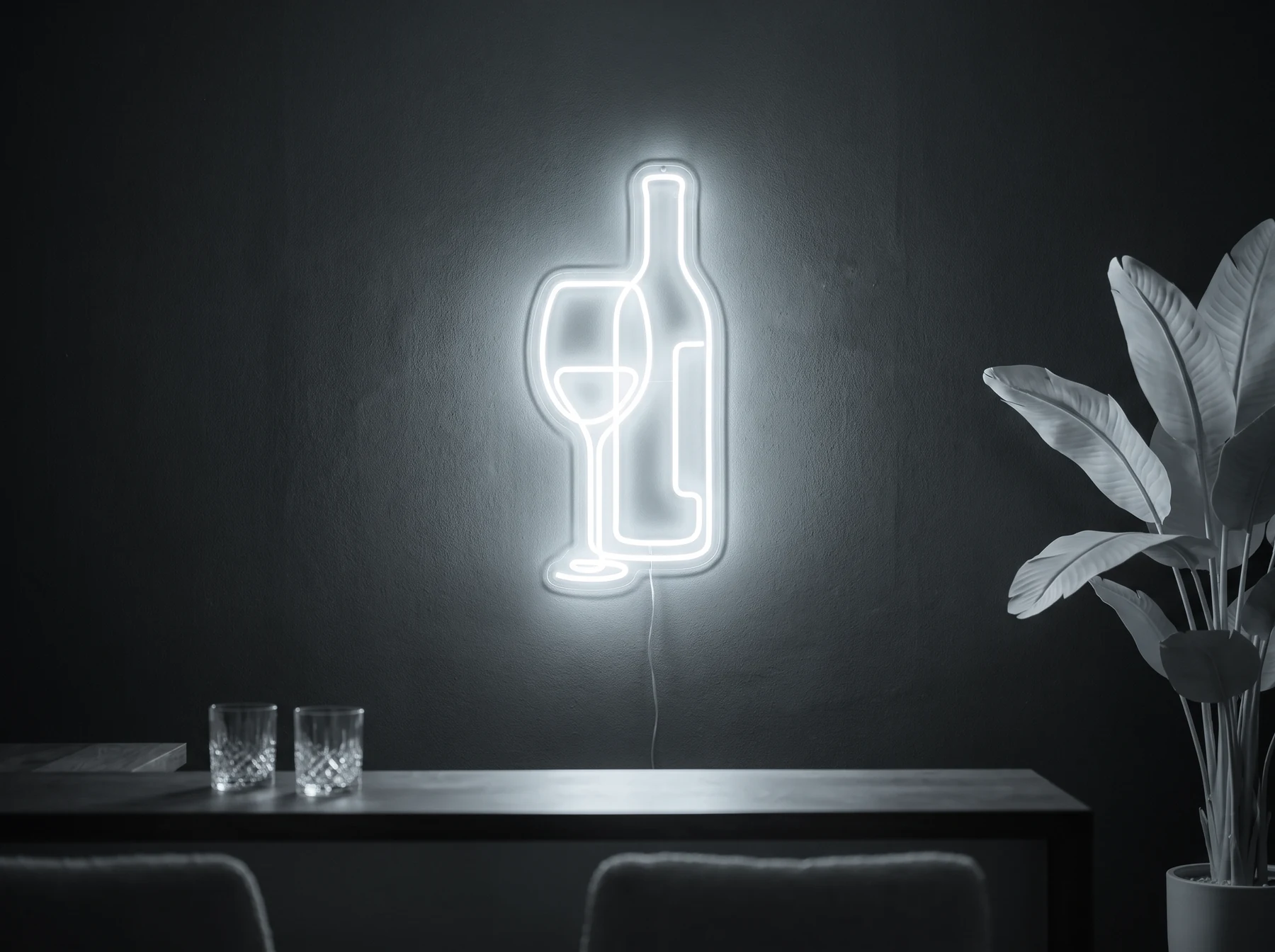 Neonskylt Neonskylt «Vinglas och flaska» i