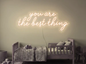 Neonskylt «You Are The Best Thing» i varmvit LED-neon, monterad på vägg